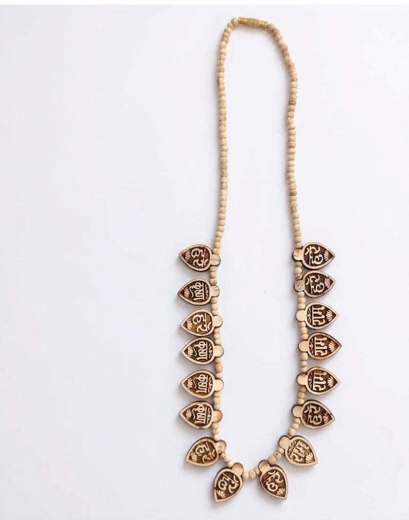 Tulsom Mahamantra Handcrafted Pure Tulsi Kanthi Mala with Carved Leaf Locket