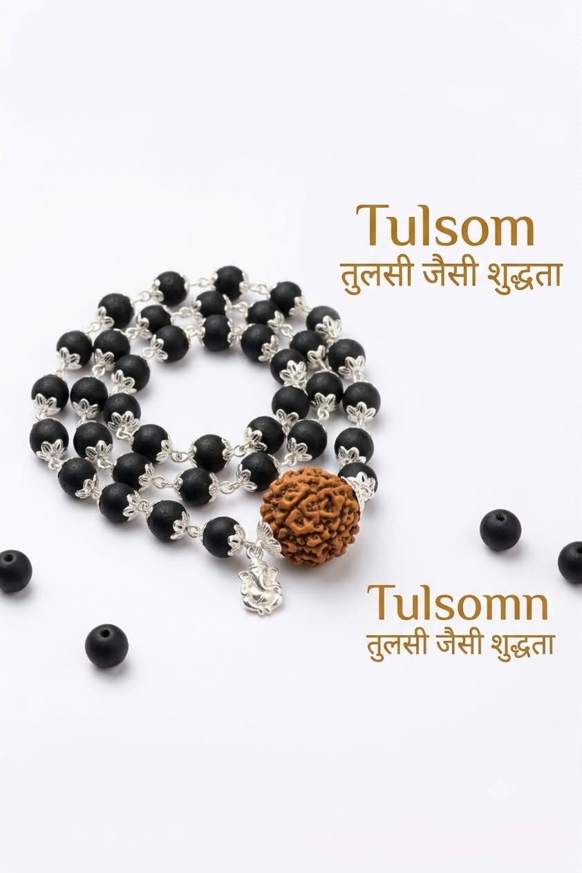 Tulsom Silver-Plated Karungali Mala | Authentic Black Ebony Wood Beads with Caps for Japa, Aura Protection & Peace