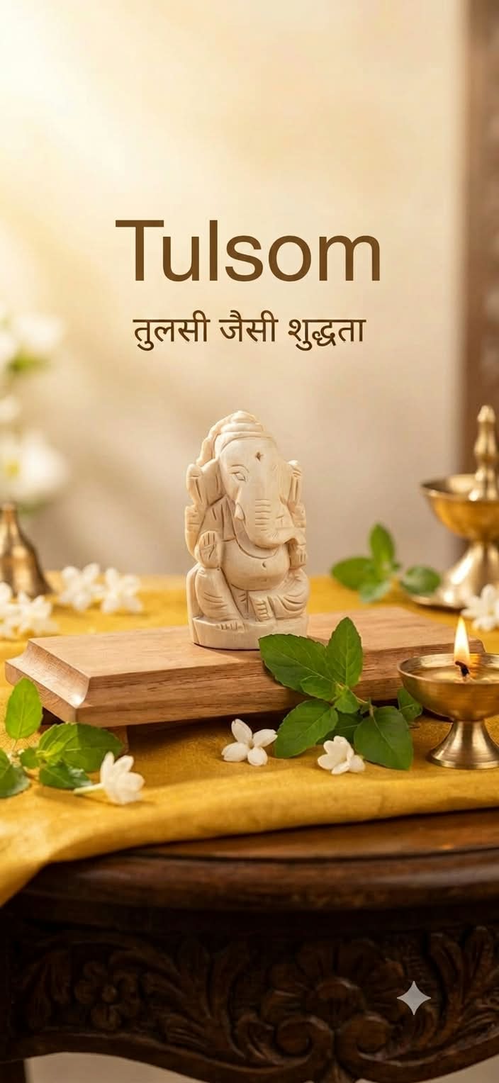 Tulsom Sacred Root Handcrafted Swetark Ganesha Idol on Wooden Base