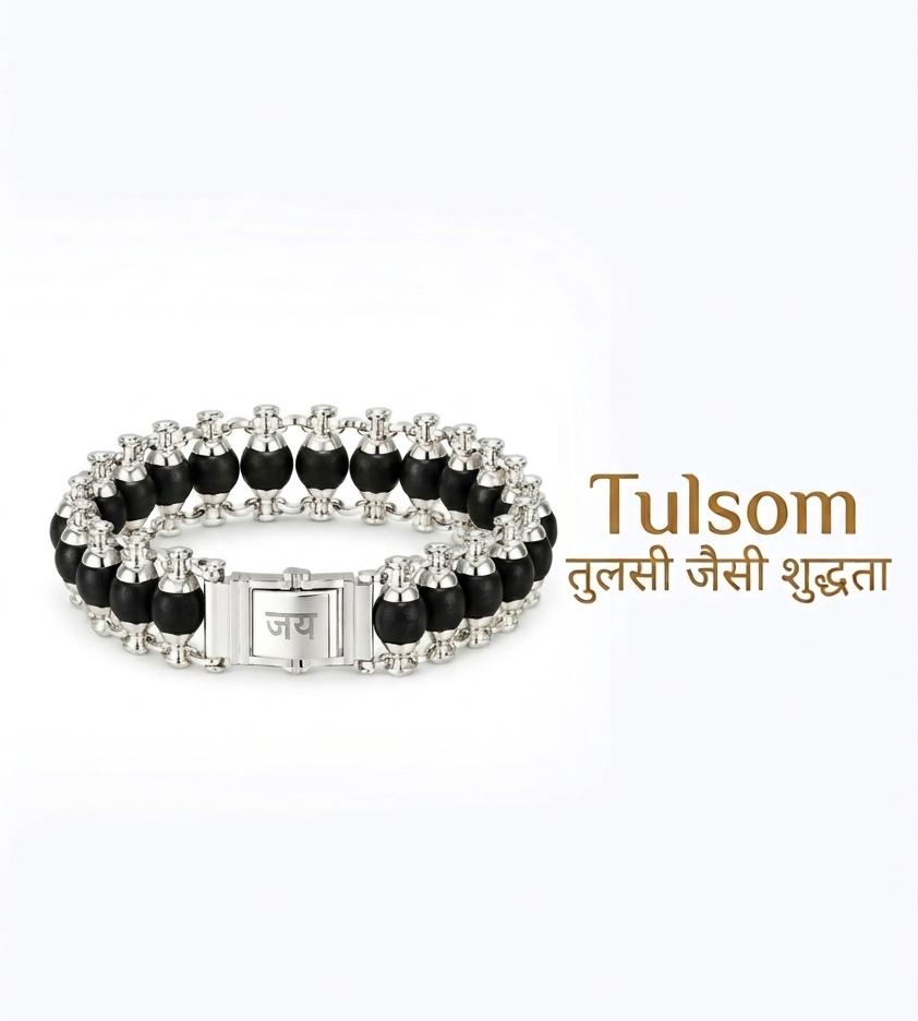Tulsom Silver-Plated Karungali Wood Bead Bracelet with Silver Caps for Sacred Protection & Clarity