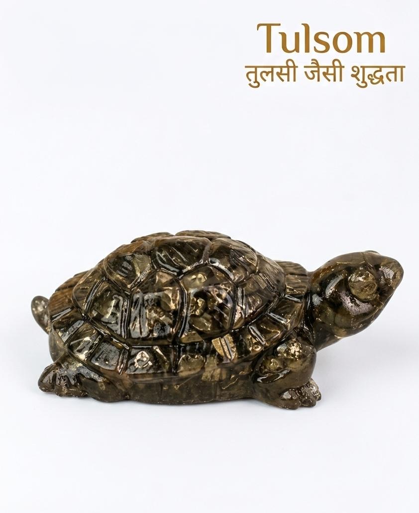 Tulsom Pyrite Tortoise Resin Vastu Idol | Handcrafted Natural Kachhua for Wealth, Protection & Career Growth