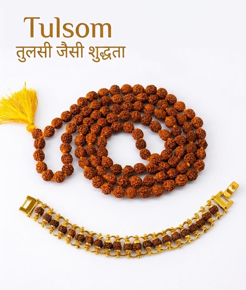Tulsom Combo Modern Rudraksha Bracelet and Brown Rudraksha Mala