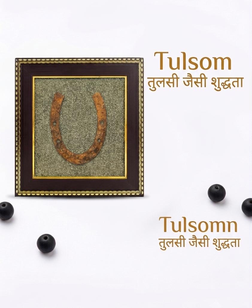 Tulsom Ghode Ki Naal on Raw Pyrite Frame | Authentic Horseshoe Vastu Talisman for Wealth, Nazar Protection & Shani Dosha