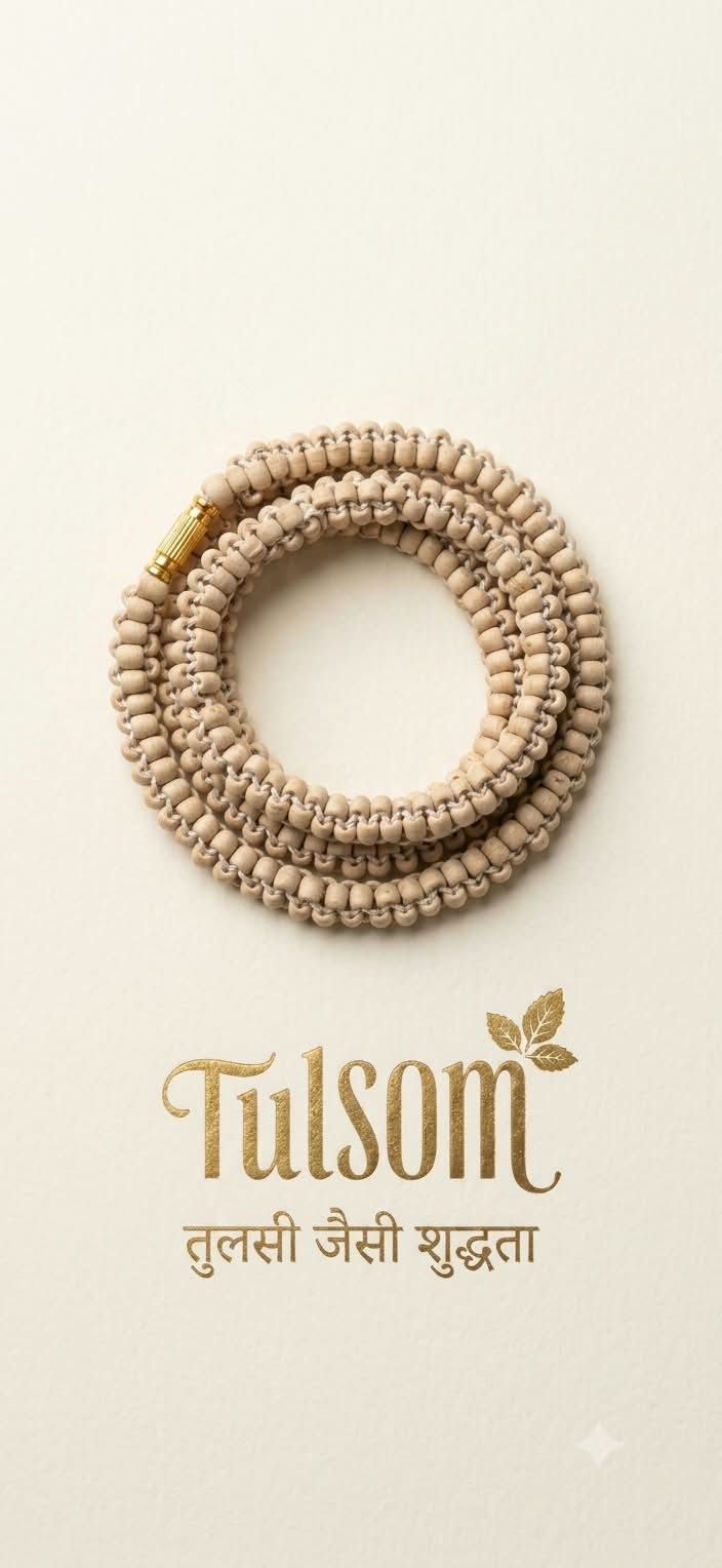 Authentic Handcrafted macramé knot Natural Tulsi Mala with Gold-Tone Clasp