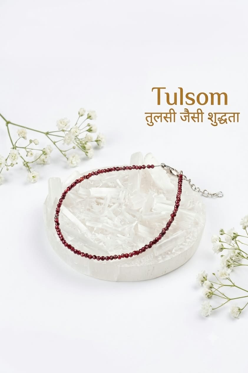 Tulsom Natural Red Garnet Anklet | Adjustable Handmade Root Chakra Healing Gemstone Anklet