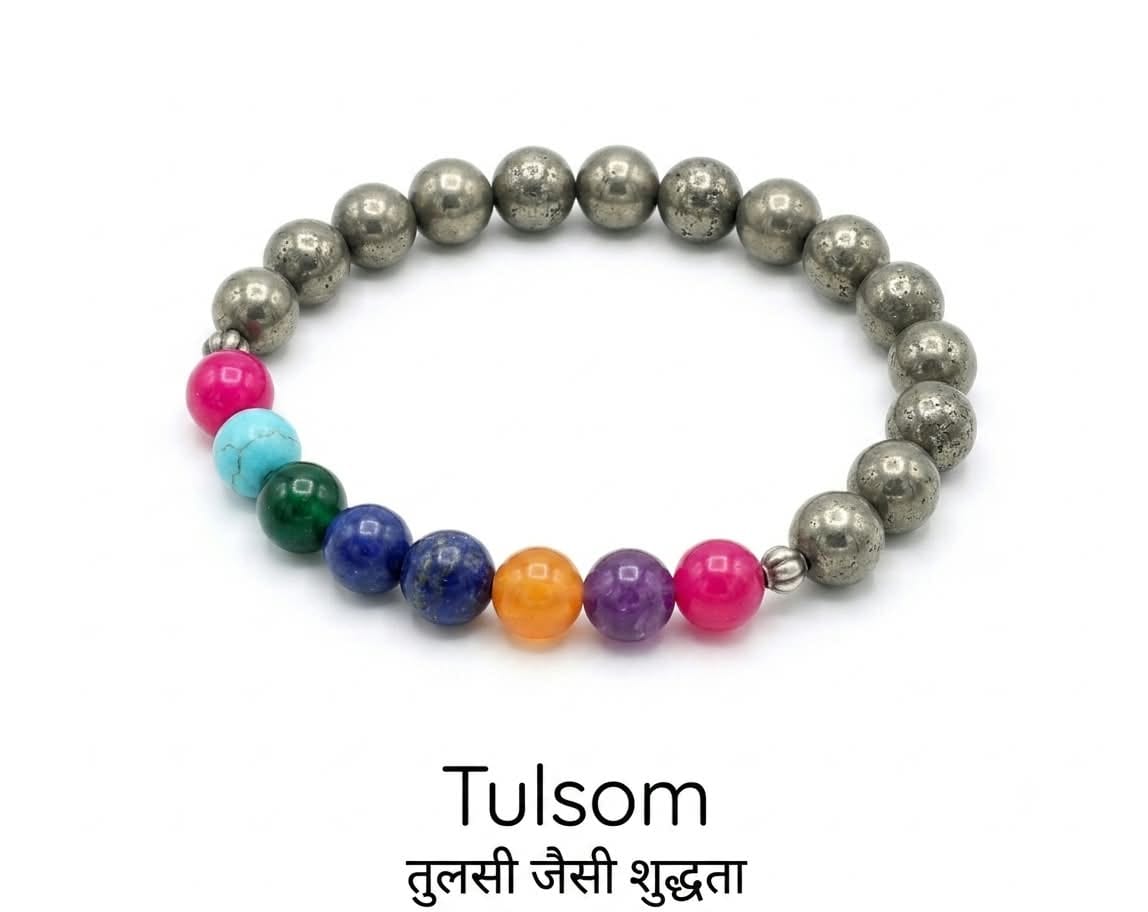 Tulsom Certified Golden Pyrite & Seven Chakra Abundance Healing Band