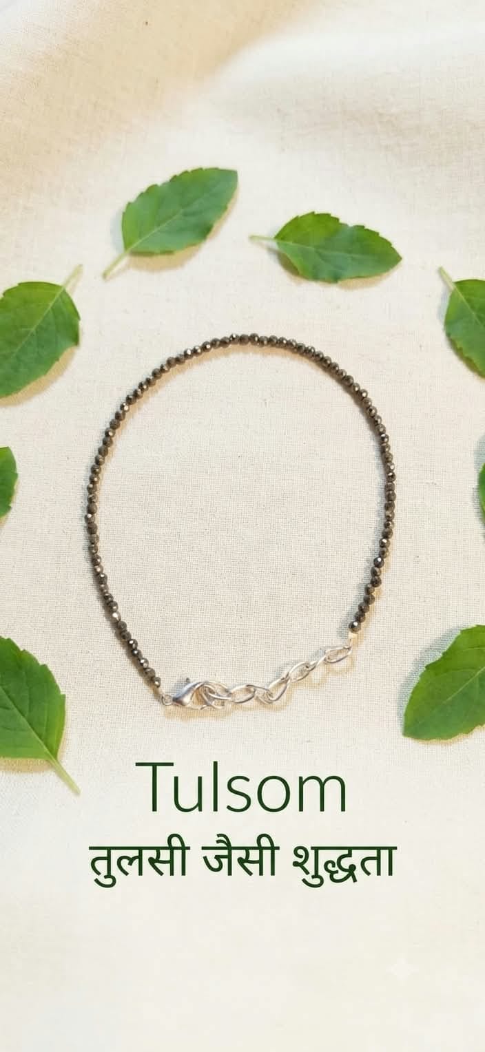Tulsom Pyrite Crystal Anklet: Natural Healing Stone for Wealth & Protection | Handcrafted Adjustable Jewelry